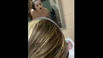 Cute girl gets bent over public bathroom sink